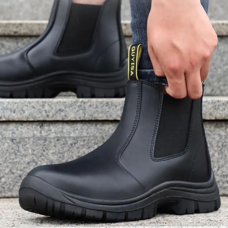 

Мужские рабочие ботинки из натуральной кожи, со стальным носком