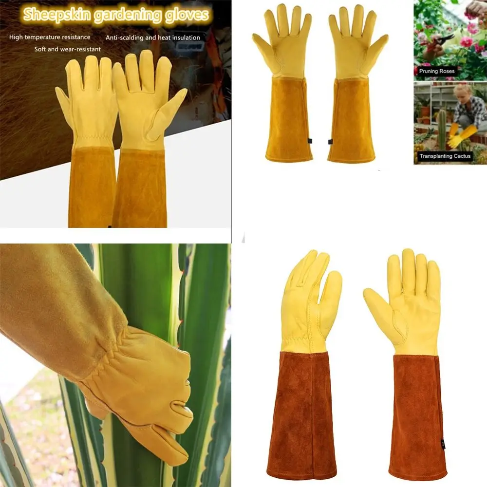 

For Men Garden Gifts Gardening Glove Rose Leather Breathable Gauntlet Long Thorn Proof Pruning Gloves