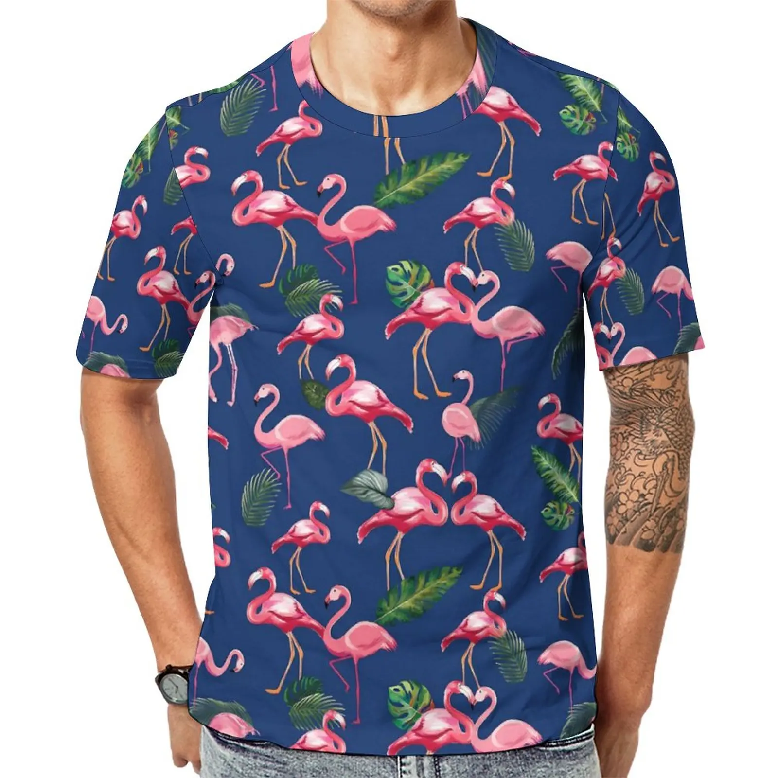 

Tropical Birds Print T-Shirt Pink Flamingos Fashion T-Shirts Men Essential Tshirt Summer Short Sleeve Graphic Tops Big Size 6XL