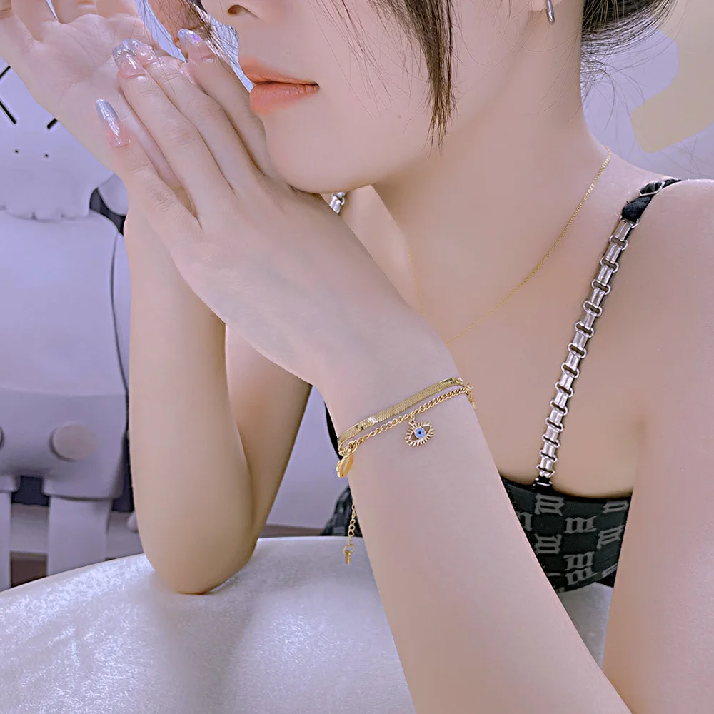 Personalized Double-layer Titanium Steel Daisy Hand Jewelry Wholesale Simple Stainless Steel Bracelet