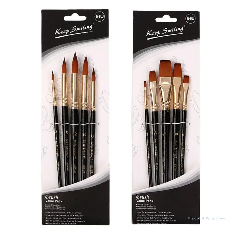 

M17F 5Pack Acrylic Paint Brush Set Nylon Hair Brushes for Children Painter Present