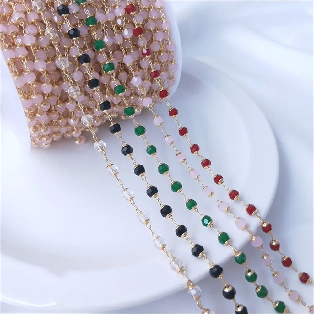 

14K Gold Filled Plated Crystal zircon handmade chain Wafer beads color chain DIY bracelet necklace ornaments loose chain