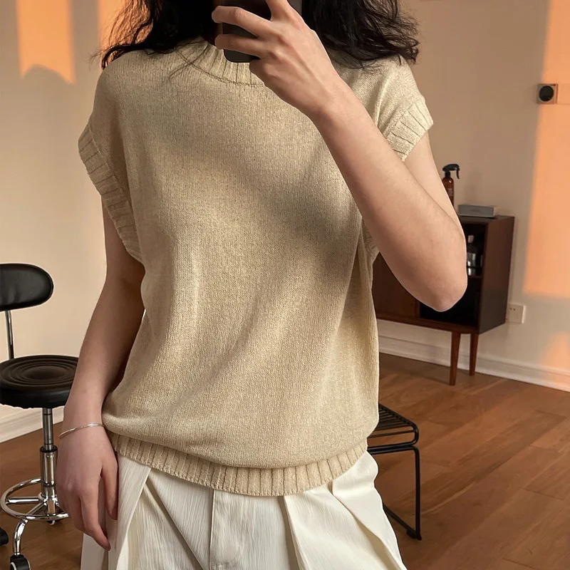 

Spring and autumn women's casual solid color round neck loose reversible knitted vest