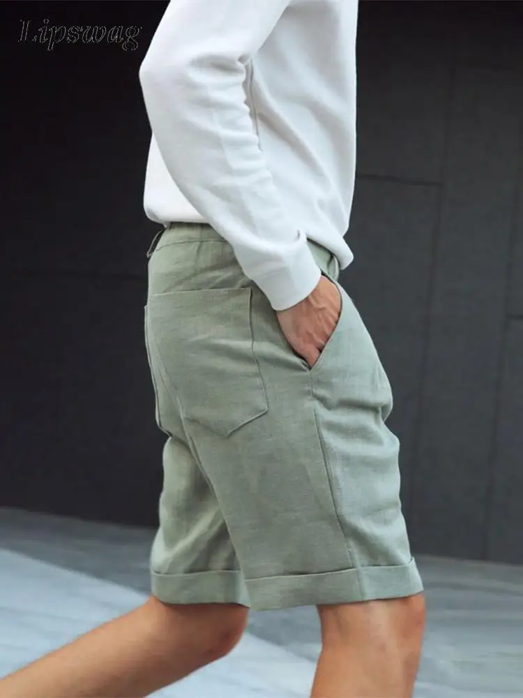 

Popular Streetwear Mens Fashion Solid Color Shorts Summer Mid Waist Button Short Pant Clothing Casual Loose Men Commuter Shorts