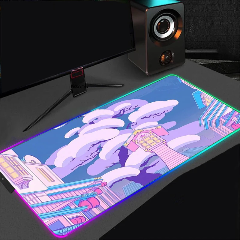 rgb anime game mouse pad sailor moon landscape laptop keyboard pad lock dsek mat led color light mouse pad xxl gamer gaming free global shipping