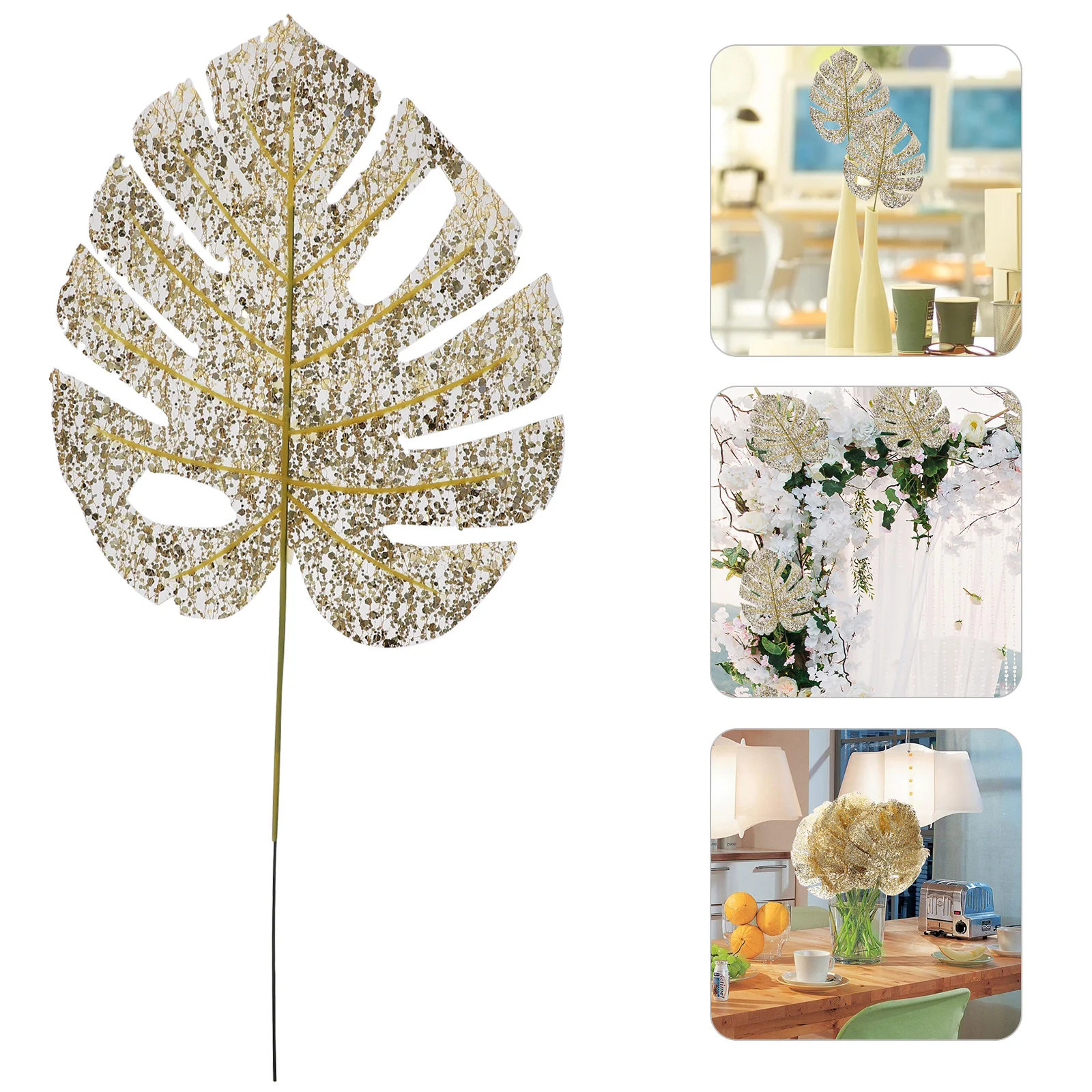 

Leaves Palm Tropical Leaf Artificial Party Golden Wedding Picks Dried Faux Fronds Specimen Decor Stems Fake Decors Diy