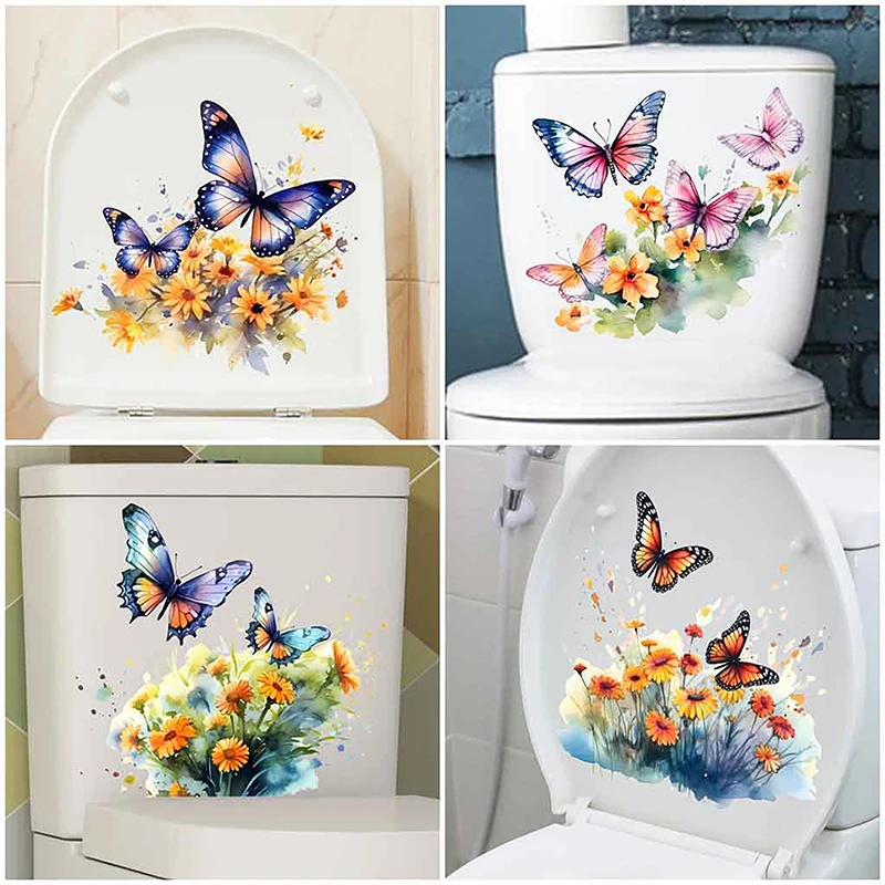 Самоклеящиеся наклейки в виде бабочек и цветов для туалета | AliExpress