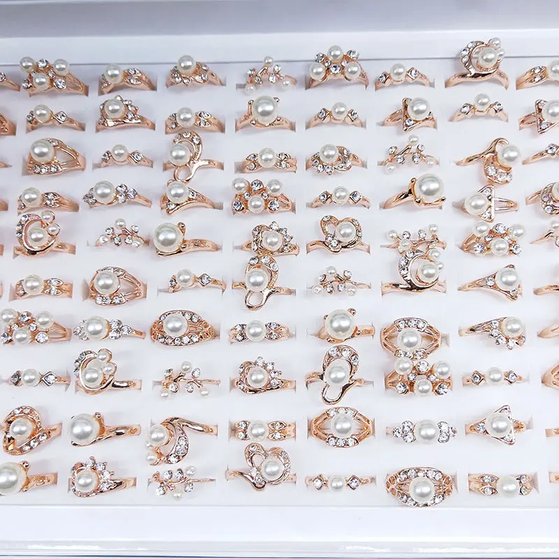 Женское кольцо с крупным геометрическим жемчугом и стразами 12 шт./лот - купить по