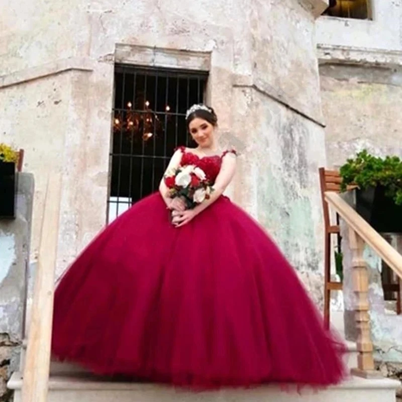 ANGELSBRIDEP бордовое бальное платье по индивидуальному заказу платья Quinceanera милые