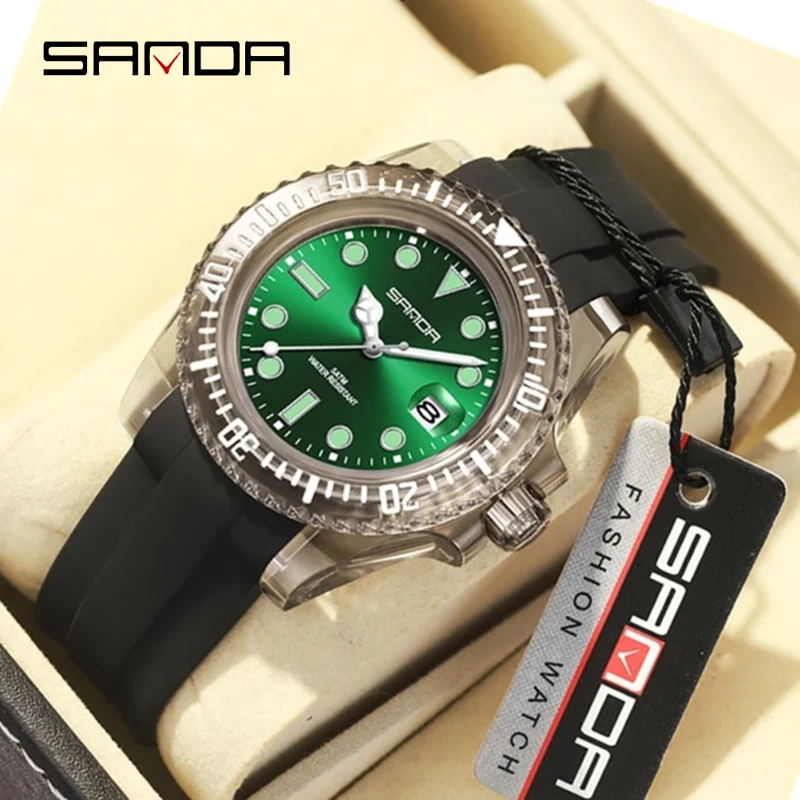 

SANDA 9007 Brand Luxury Men's Silicone Sports Wrist Watch 50M Waterproof Date Calendar Business Quartz Watches Relogio Masculino