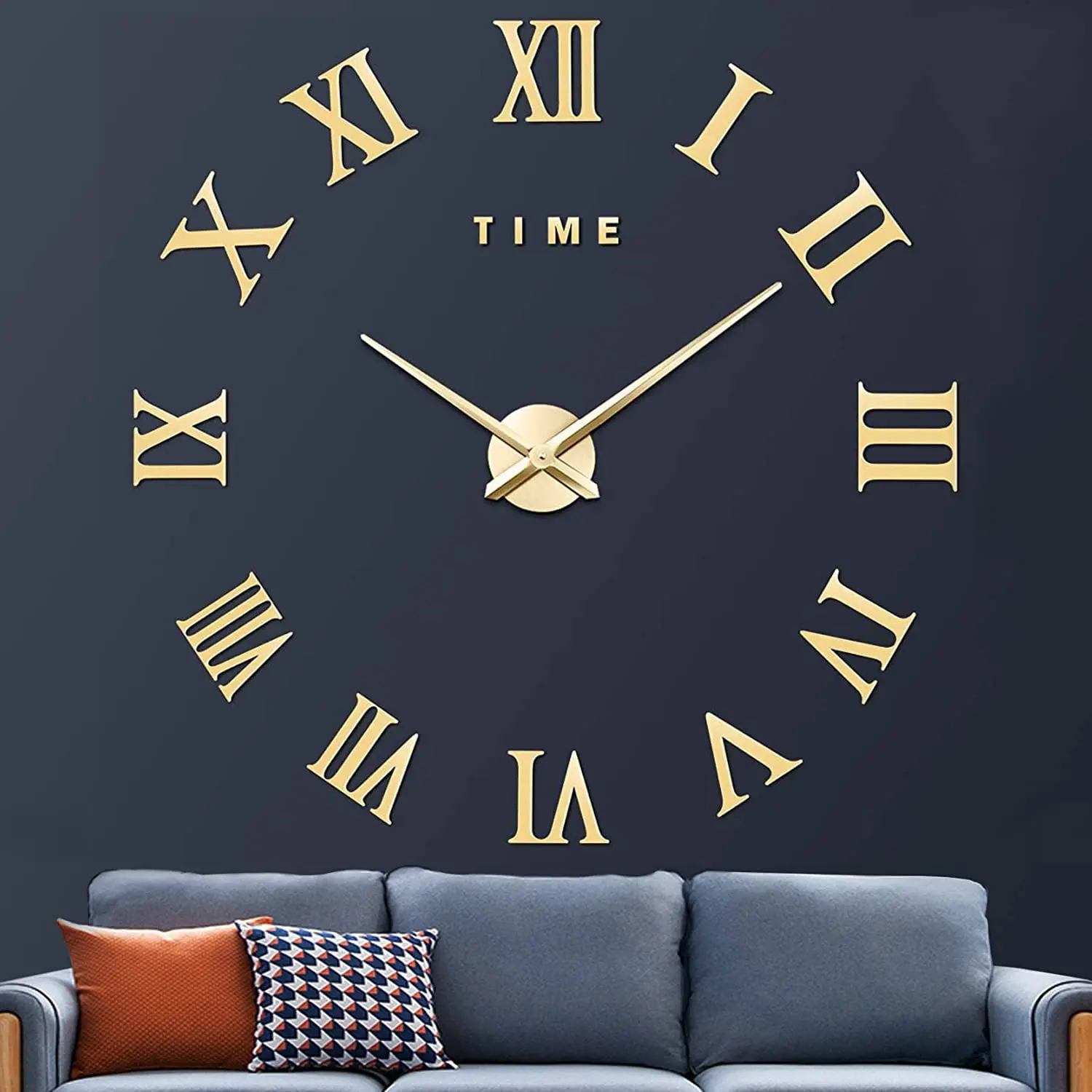 

Gold Giant Roman Numerals Frameless Mirror Big Wall Clock Large 3D DIY Wall Clock Wall Stickers Decoration for Home Living Room
