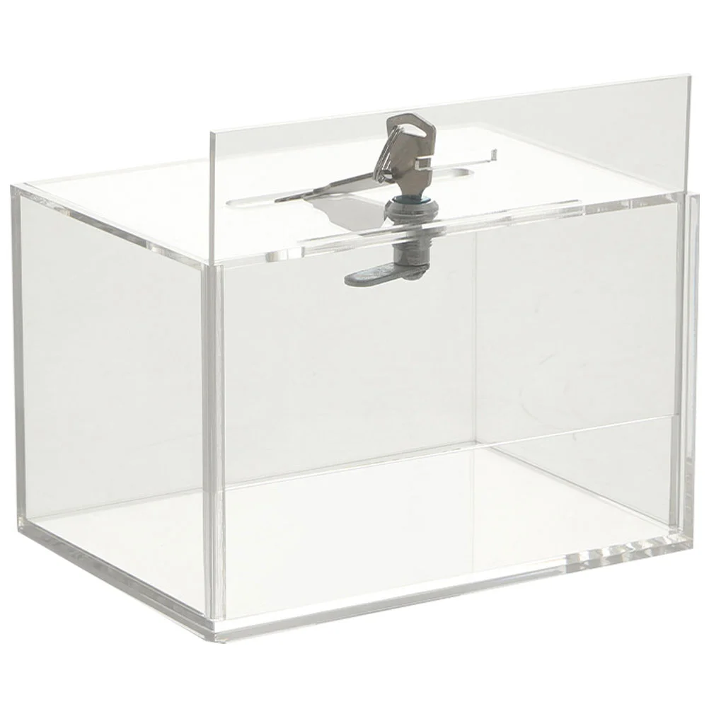 

Box Clear Money Acrylic Display Case Bank Piggy Change Raffle Suggestion Ballot Fund Banks Container Coin Jar Saving Mailbox