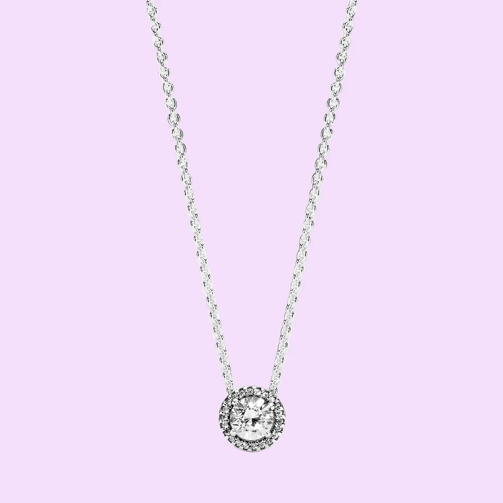 

925 Silver Round Sparkle Halo Necklace fit for Pandora Trendy Banquet Woman DIY Cute jewelry Gift
