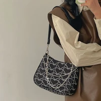 niche design womens shoulder bags retro heart embroidery female underarm bag handbags cool girls stylish black messenger bag