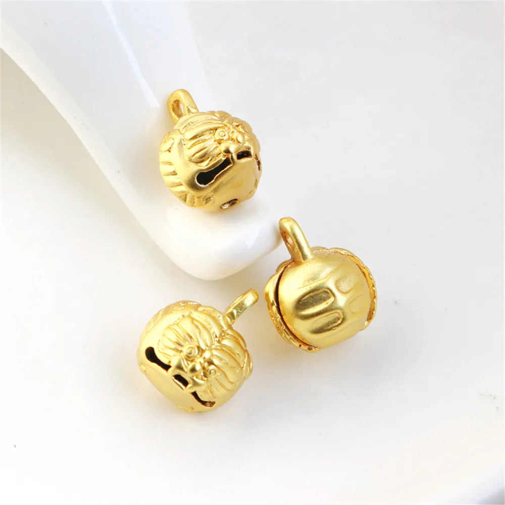 

18K dumb gold leopard head pattern round small hanging bell 12mm pendant DIY bracelet necklace hand jewelry accessories