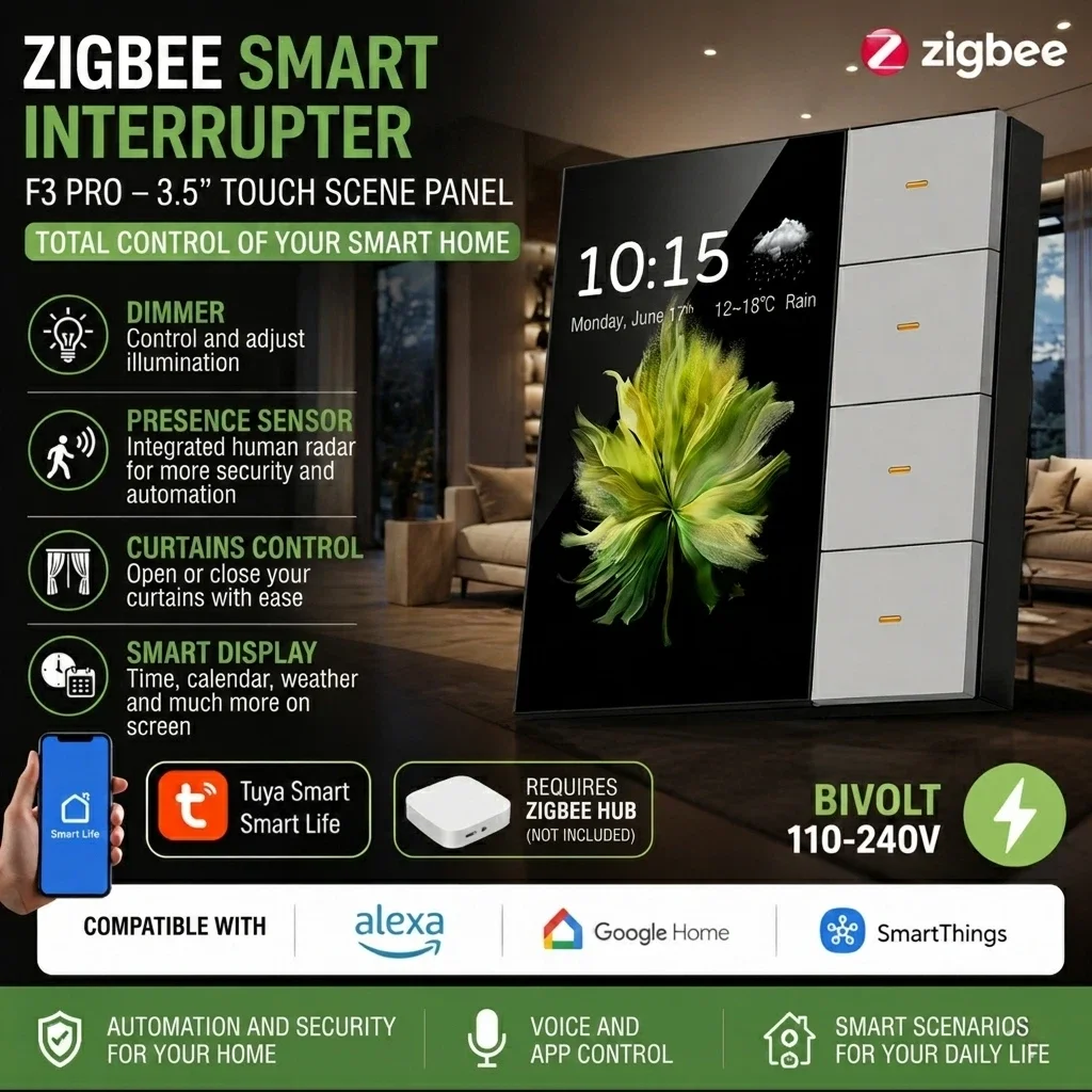 Фото F3 Pro Tuya Zigbee Home Assistant 3.5-дюймовая сенсорная панель IPS, умный настенный выключатель света с управлением сценариями, шлюз Z2M Alexa №1