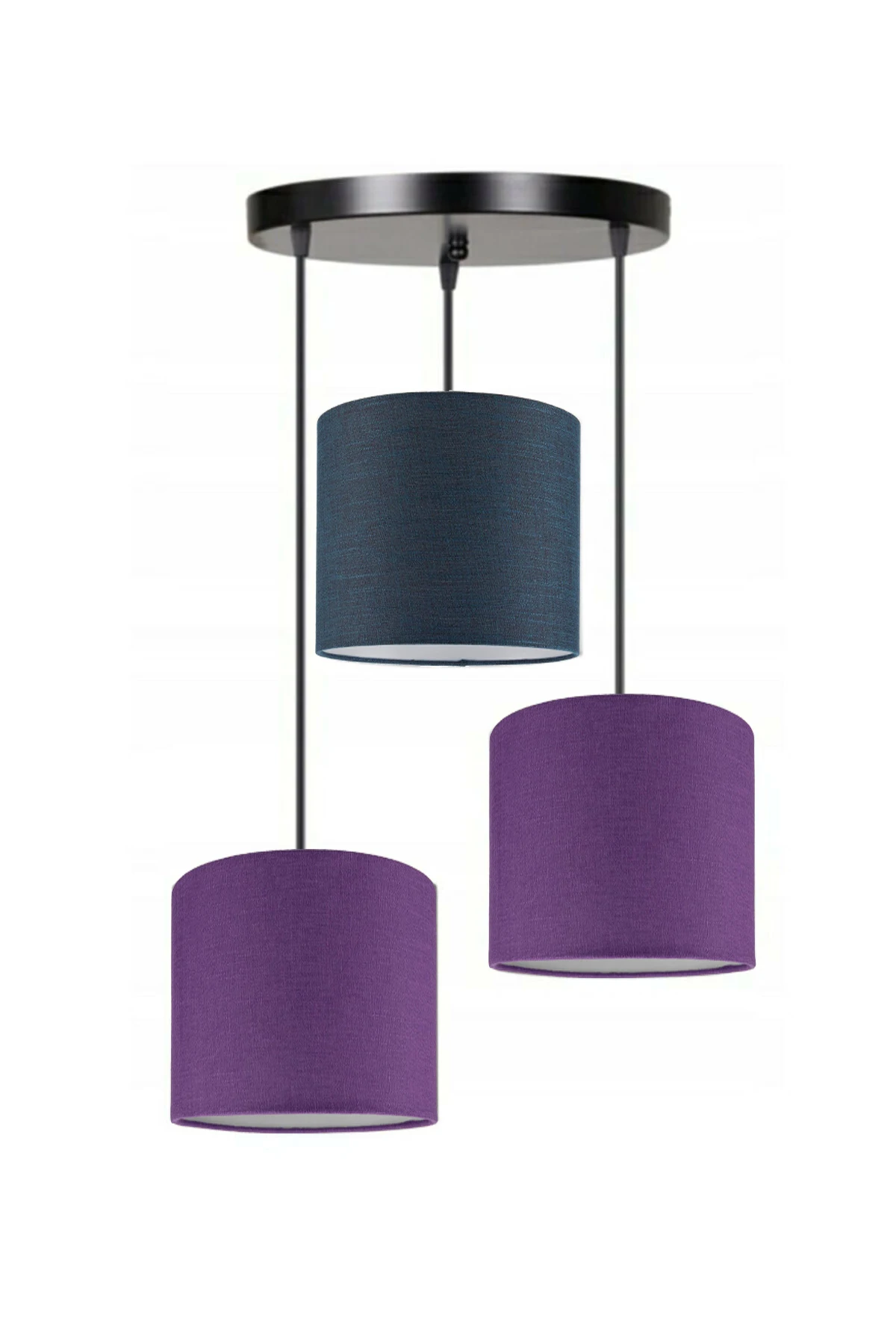 3 Heads 2 Purple 1 Navy Blue Cylinder Fabric Lampshade Pendant Lamp Chandelier Modern Decorative Design For Home Hotel Office