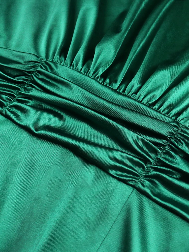 Платье женское вечернее атласное с открытыми плечами коротким рукавом и высокой