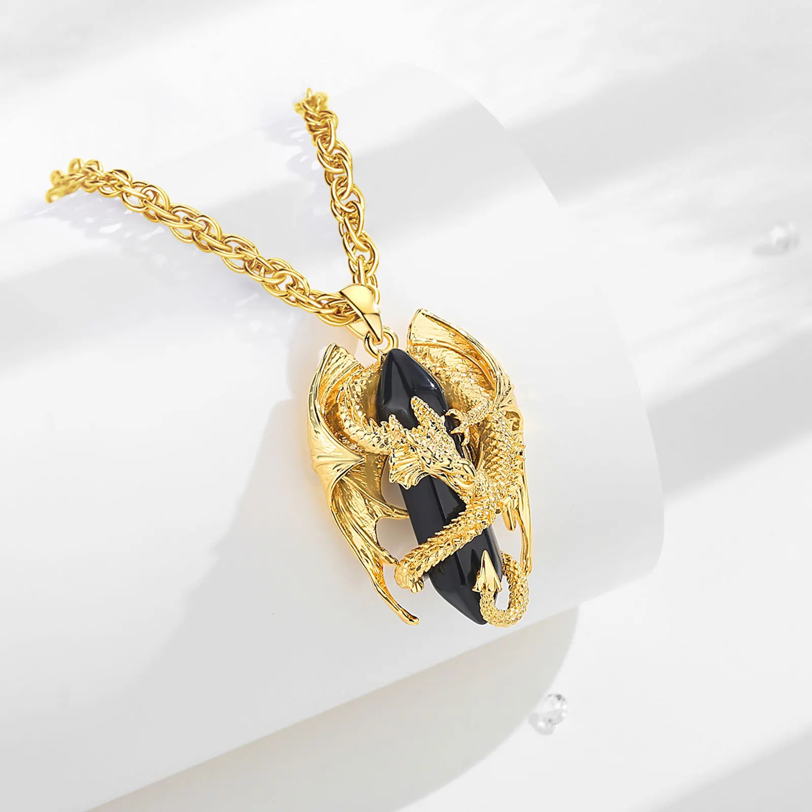 Eudora Dragon Twining шестиугольное обсидиан призматическое ожерелье панк целебный