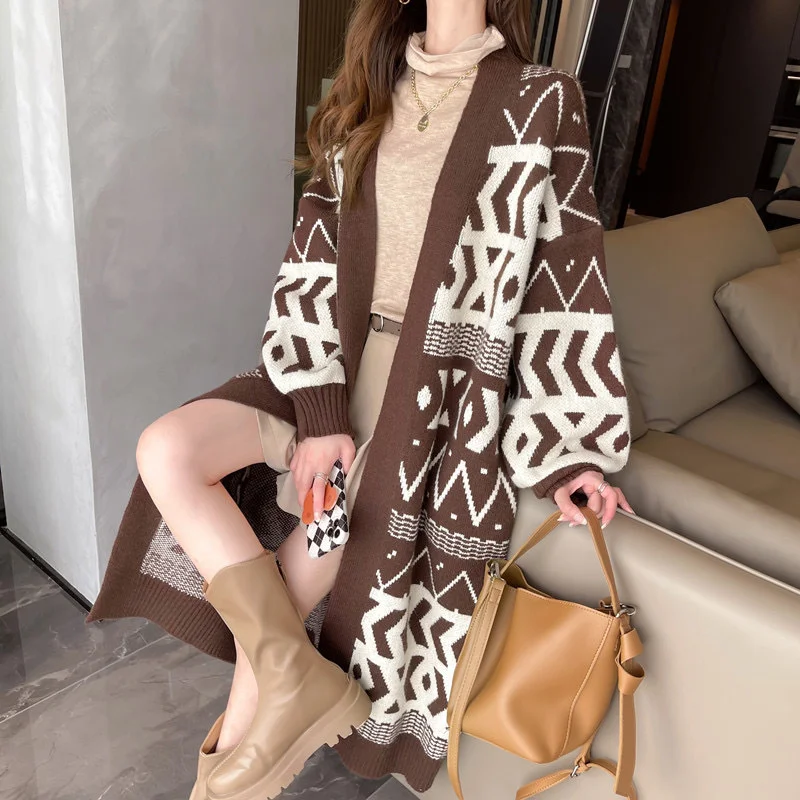 

Korean Women's Commuter Knitted Long Knee Length Cardigan In Autumn And Winter Simple Fashion Versatile Long Cardigan