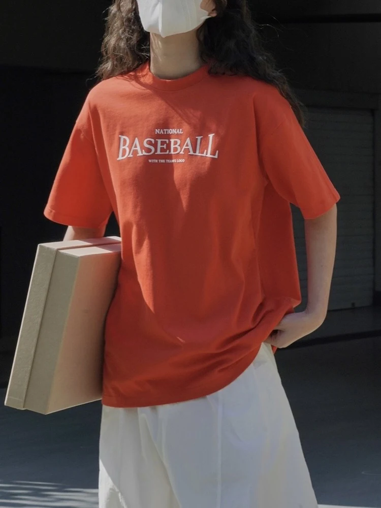 

Женская футболка с круглым вырезом и принтом, свободная повседневная футболка с буквенным принтом, с коротким рукавом, в Корейском стиле, лето 2023