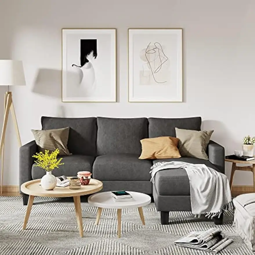 

Секционный диван-трансформер 3 L-образной формы, мягкое сиденье из современной льняной ткани, маленькие диваны для гостиной