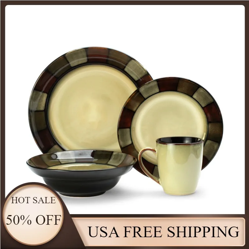 

Pfaltzgraff Taos Tan Stoneware 16-piece Dinnerware Set, Assorted, New, USA