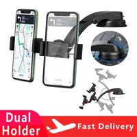 new universal 2 in 1 sucker car dashboard windshield angle adjustment dual phone holder stand for gps fixed bracket accessories