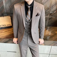 jacket vest pants fashion boutique striped lattice men casual business three piece suit groom wedding dress stage tuxedo