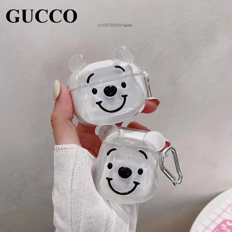 Cartoon Transparent 3D The Pooh Winnie Bear Protective Case AirPods 2 3 Pro Generation Bluetooth Headphones Silicone Cover Girls