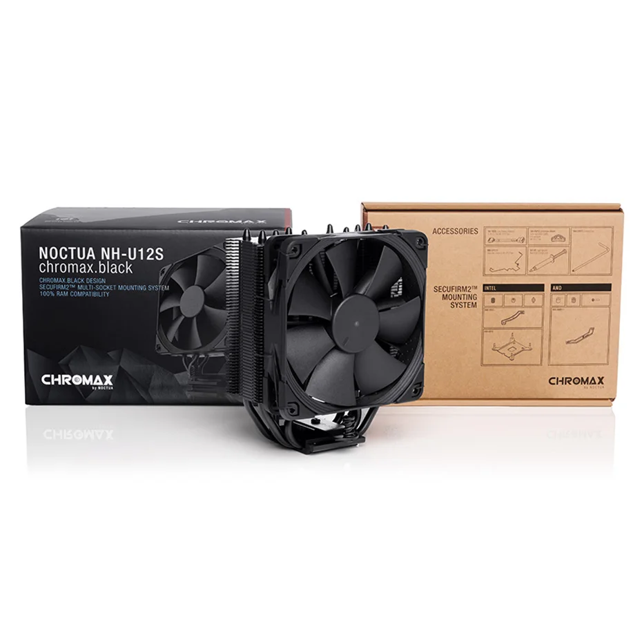 Noctua NH-U12S Chromax. Черный чехол для компьютера кулер для процессора радиатор 120 мм PWM вентилятор Молчание ЦП охлаждение для Intel LGA2066 2011 115X AM4 (art.: 3920be7db59ea) - 3920be7db59ea