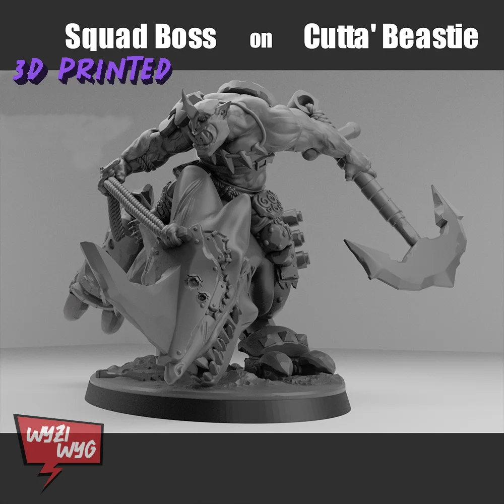 

Green Skin Boss Miniature, Big Rider, Orcs Figure Proxy, HD 3D Printed Resin Model, Action Tabletop Wargame DnD TRPG