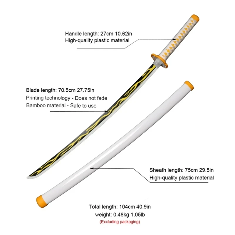 104CM Demon Slayer Katana Kamado Tanjirou Bamboo Sword Anime Cosplay Prop Wooden Weapon Model Kids Gift Ninja Blade Katana Decor
