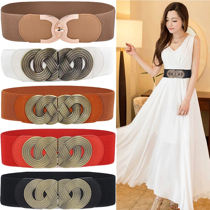 

Wide Elastic Waist Belt Ladies Retro Fashion Cinch Stretchy Stylish PU Leather Dress Waistband for Women ceinture femme pour