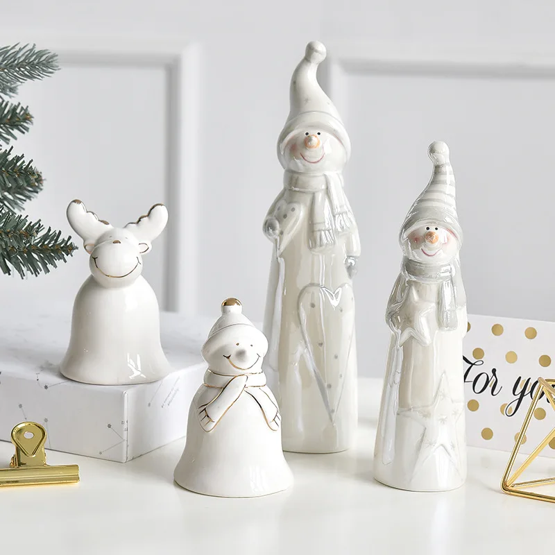Nordic Pearlescent Ceramic Christmas Deer Desktop Decoration Ins Snowman Five-pointed Star Gift Christmas Decoration
