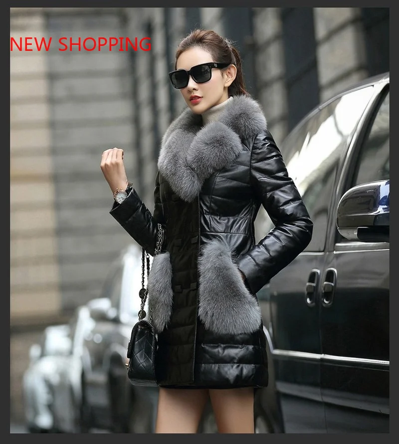 Faux Jacket Winter Leather Fox Fur Coat Women Down Cotton Parka Women Warm Jackets Chaqueta Cuero Mujer Natural Fur Coat Parkas