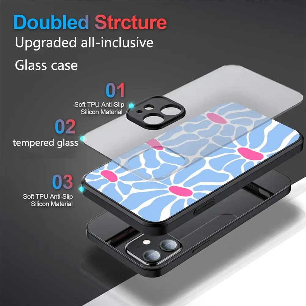 Чехол Clmj с цветочным узором из закаленного стекла для iPhone 16 Pro Max, 14, 12, 17 Pro, Air 15, 16 Plus, 13 Pro Max (art.: 3920dc86eca43) - 3920dc86eca43