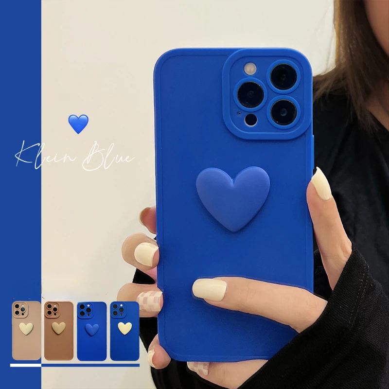 

For Iphone 12 13pro 11promax XSmax XR XS 7plus 8plus Phone Case Klein Blue Three-dimensional Love Contracted Ins Wind Silicone