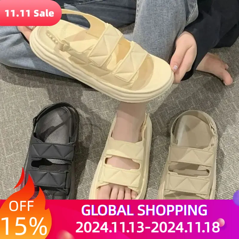 Женские однотонные сандалии на плоской подошве