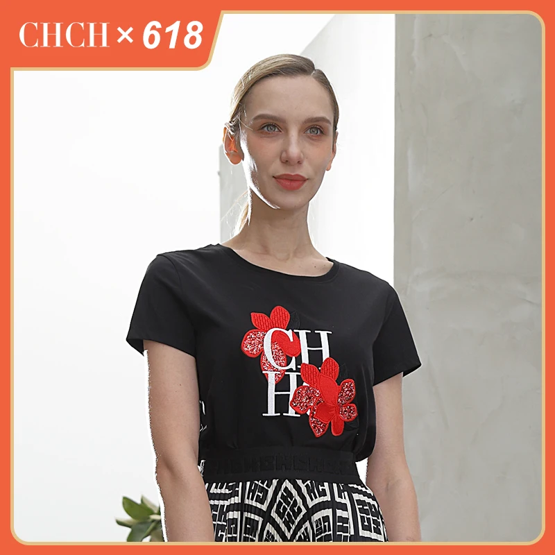 

CHCH Летние черные дизайнерские шикарные рубашки, блузка, топы, одежда, футболки, женская одежда