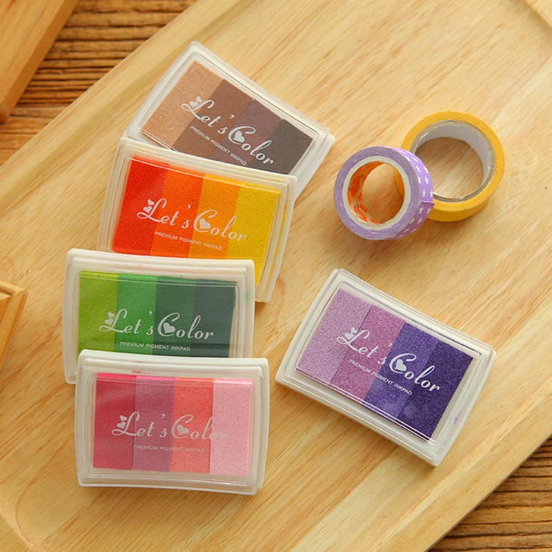 

4 Colors Gradient Inkpads Kawaii Finger Painting for Kids DIY Scrapbooking Oil Based Stamp Ink Pad Korean Stationery Office
