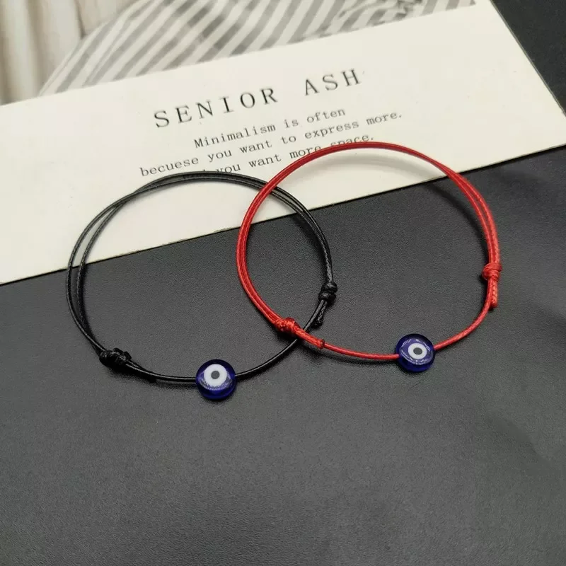 

pcs Flat Blue Evil Eye Woven Men Lucky Bracelet Women Adjustable Lucky Black Red String Bracelets Femme New Fashion Jewelry