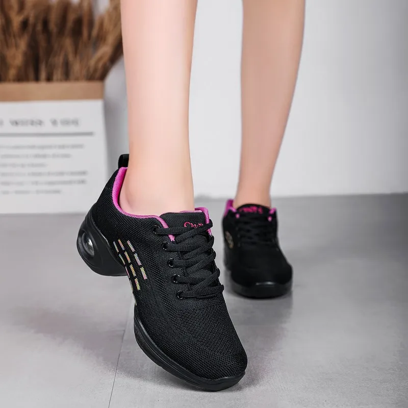 Dance Shoes Women's Walking Shoes Air Cushion White Lightweight Casual Gym Fitness Trainer Breathable Sneakers Black