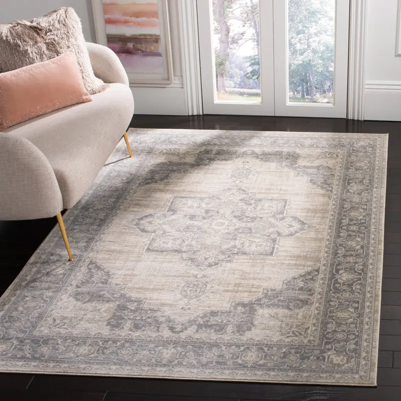 

Jameson Floral Border Area Rug, 4'x4' Square, Cream & Gray