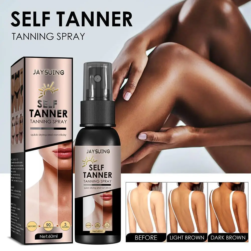 

60ml Sunless Self Tanning Spray Long Lasting Fake Tan Body Skin Tanner Sexy Bronzer Makeup Self Face Foundation Cream Solar F3B6