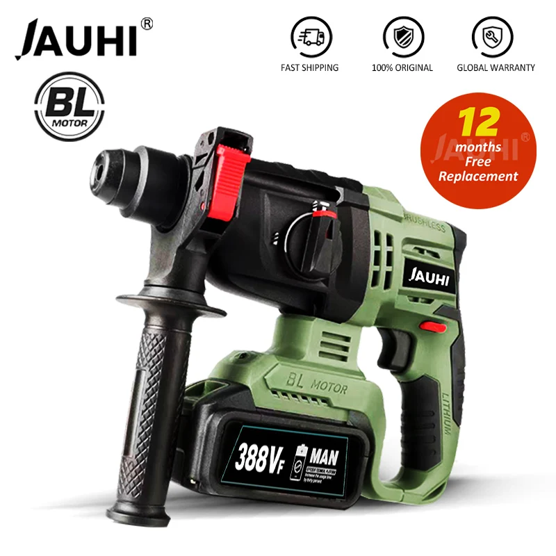 

JAUHI Brushless Cordless Electric Hammer 1680W Electric Power Screwdriver Rotary Hammer Impact Drill with 20000mah Battery