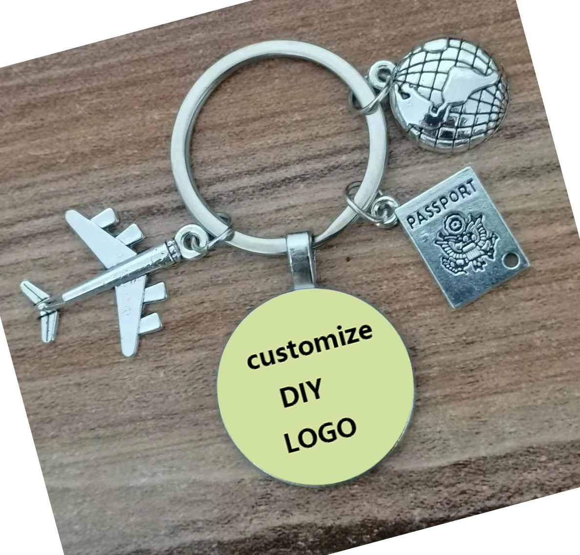 

Charming Passport Airplane Globe Camera, Diy Customized National Flag Keychain, Tourist Attraction Logo Customized Jewelry Gift