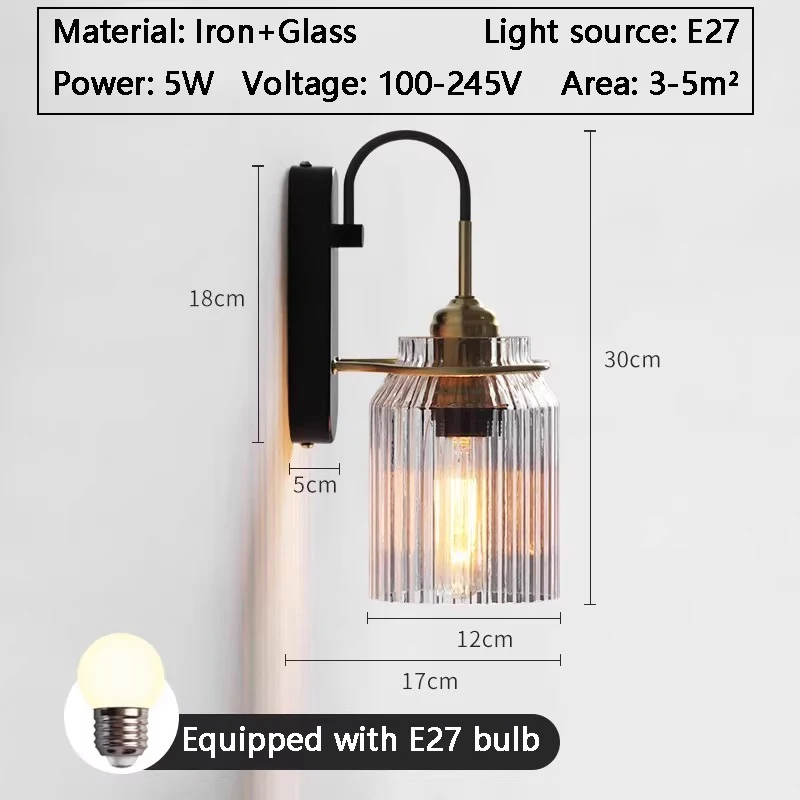 Светодиодный настенный светильник в американском ретро-индустриальном стиле, скандинавский свет, роскошный стеклянный настенный светильник для спальни, прикроватное зеркало для коридора, передние светильники