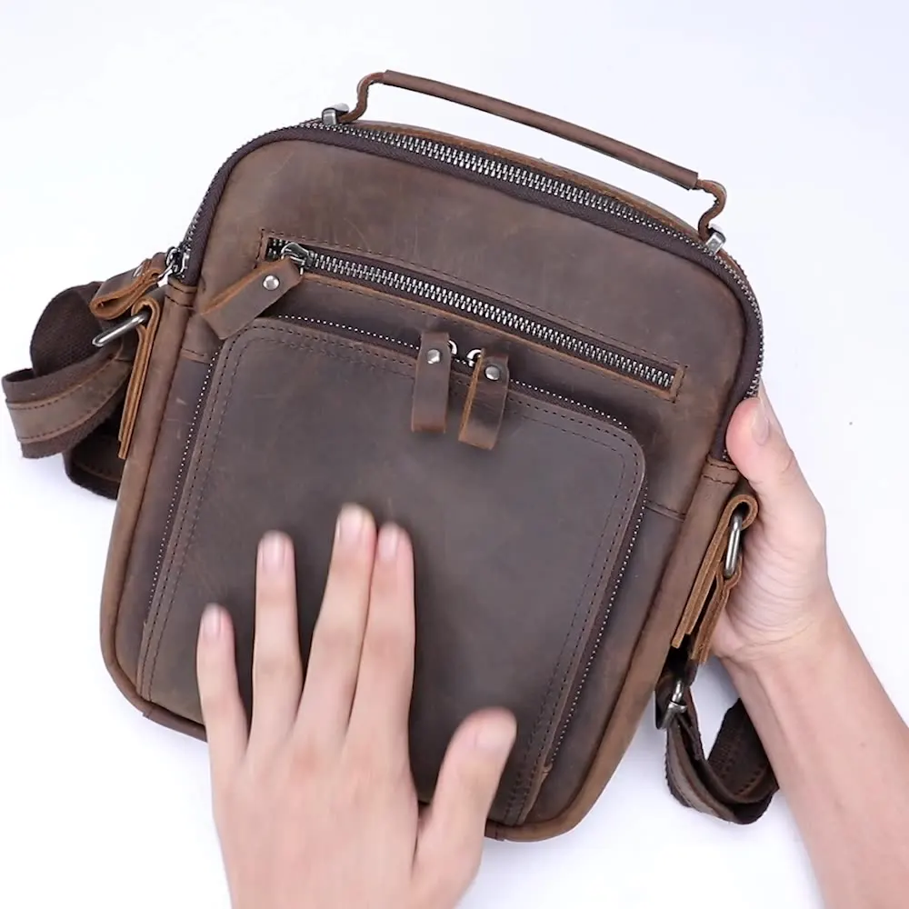 Crazy Horse Skin men's and women's bags genuine leather Crossbody bag Large capacity Vintage cowhide Single Shoulder Bag W100