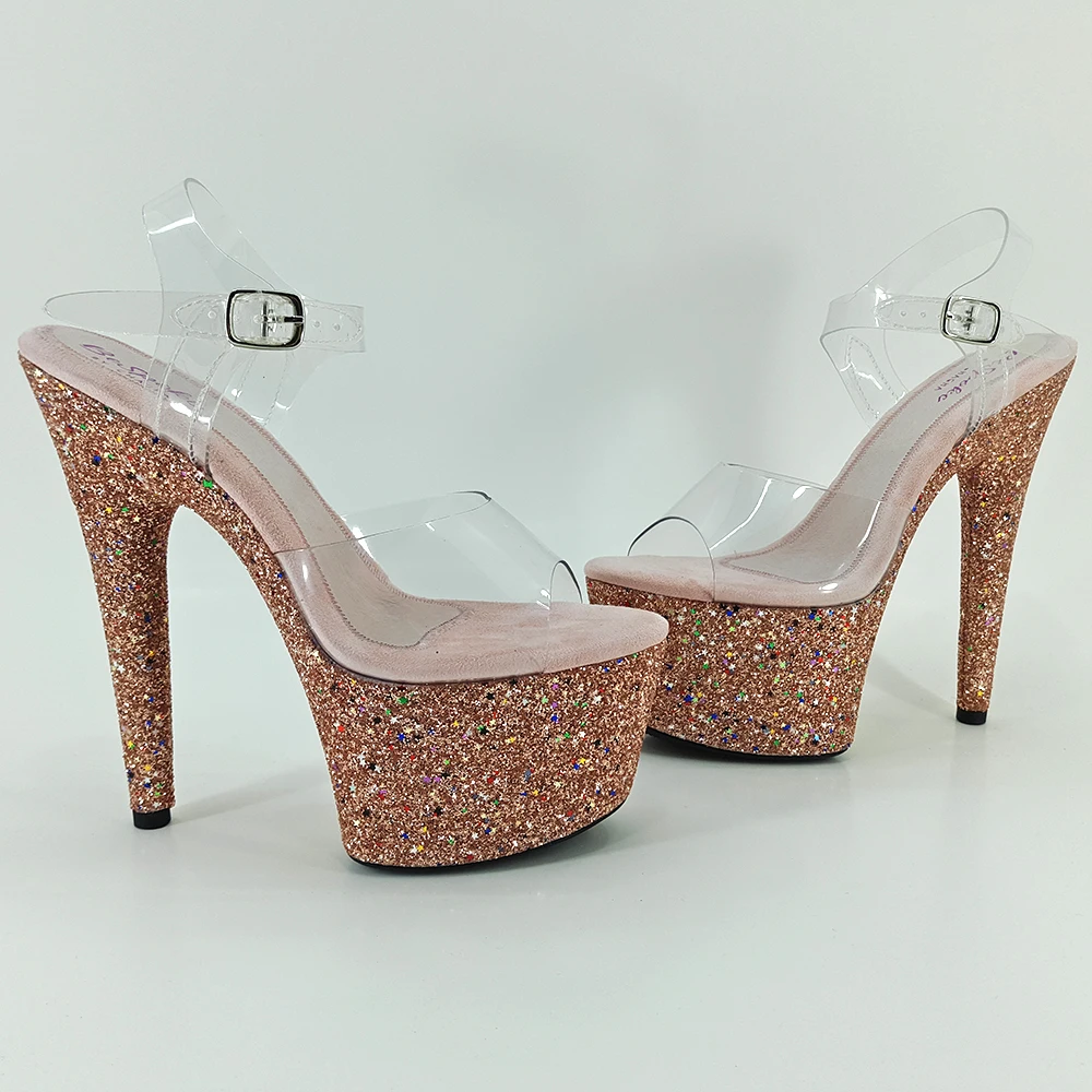 Leecabe Clear Stripe style high heel sandals 17cm/7inches sexy model shoes pole dance shoes